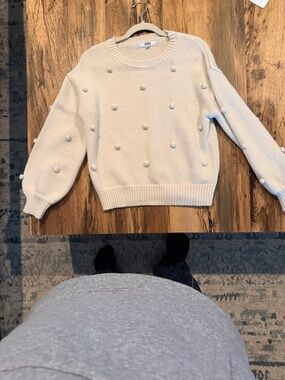 BB Dakota by Steve Madden Ivory Pom-Pom Crewneck Sweater